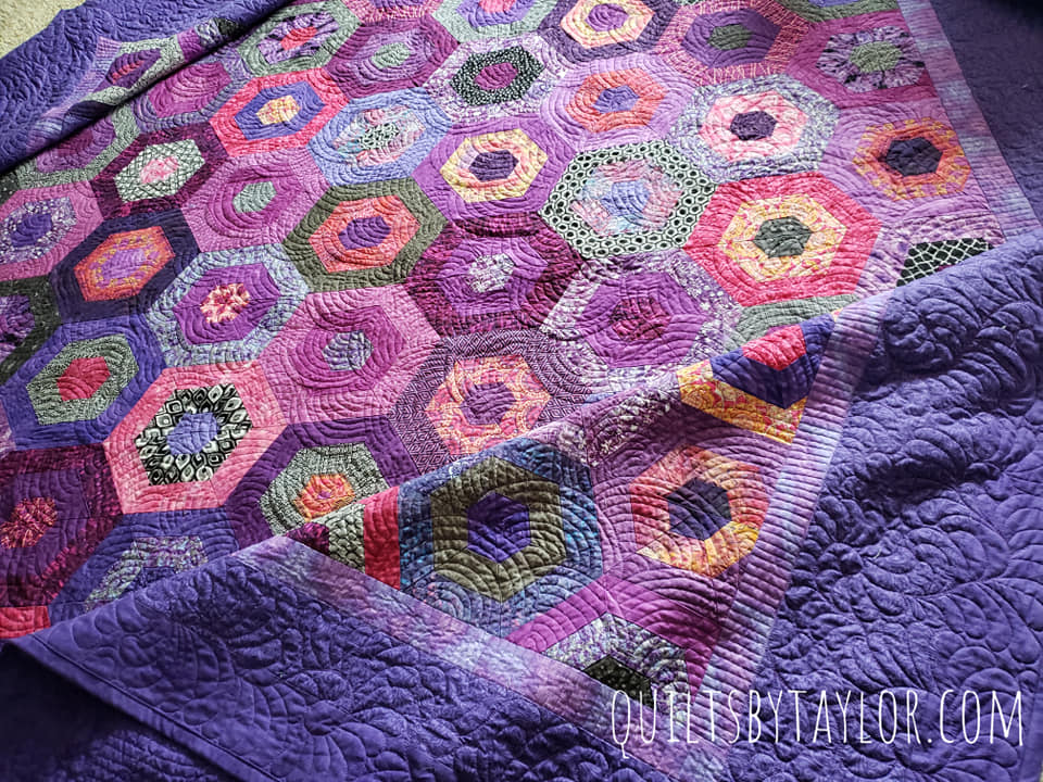 handmade Quilts For Sale/custom queen size hexagon quilt with floral tones