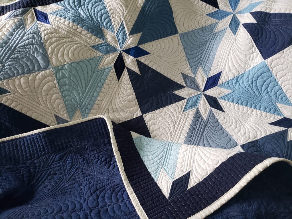 Quilts By Taylor/ Made-to-order Hunter’s Star quilt in deep and light blue fabrics
