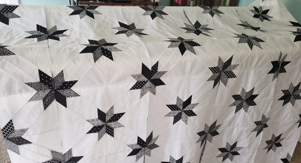 Quilts For Sale/ Quilt for Sale/ Quilt for Sale Handmade Hunter Star Quilt with Black and white before the quilting/ Quilts for sale