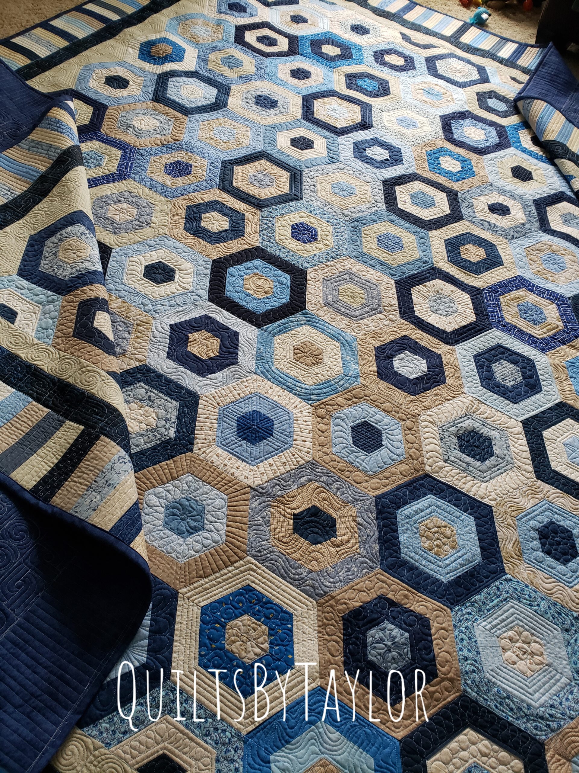 blue hexagon quilt