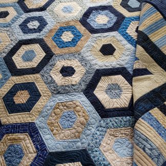 hexagon quilt/ ready to ship/ blues