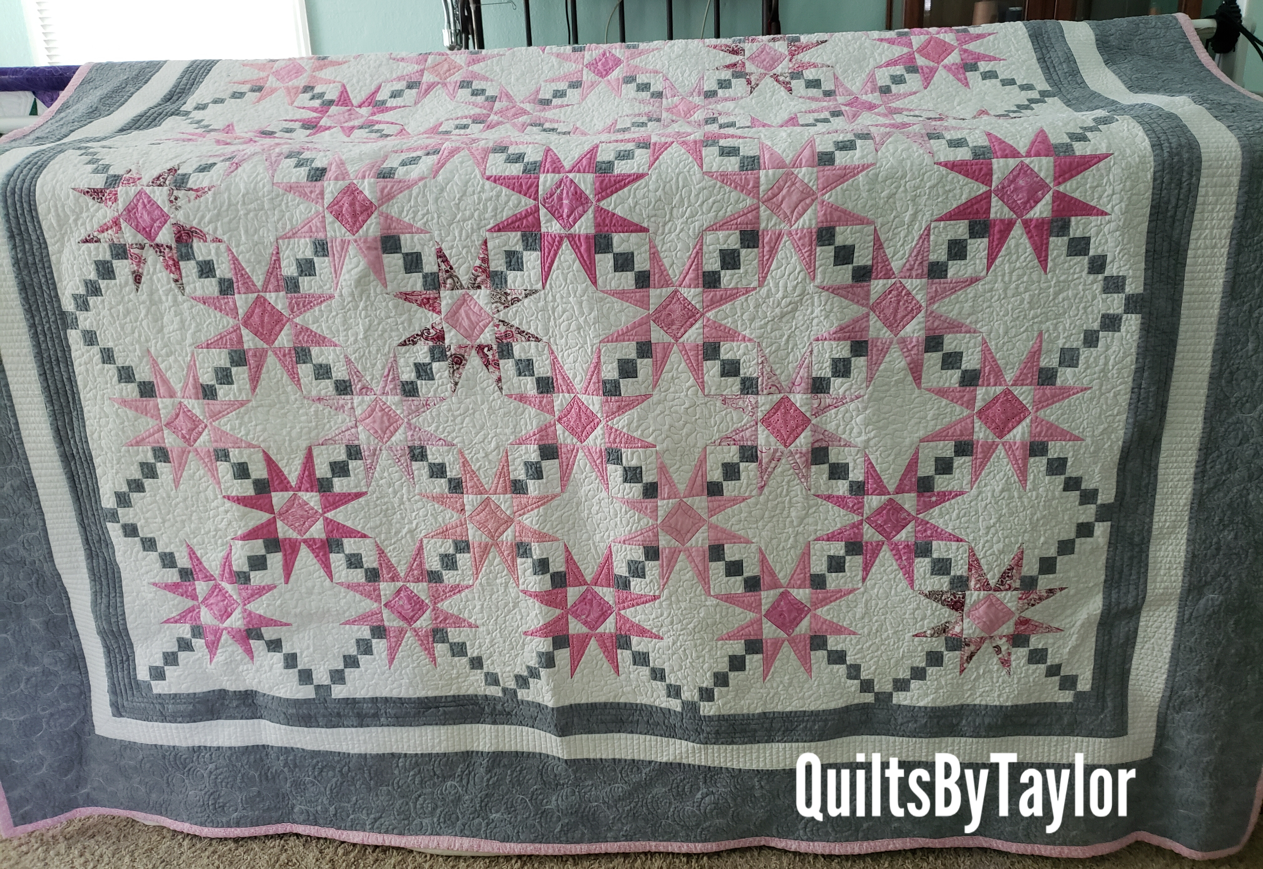 Double Charmed Quilt/ Finished Quilt/ Ready to ship Finished Quilt / Ready To Ship/ Double Charmed Quilt /Pink and Gray