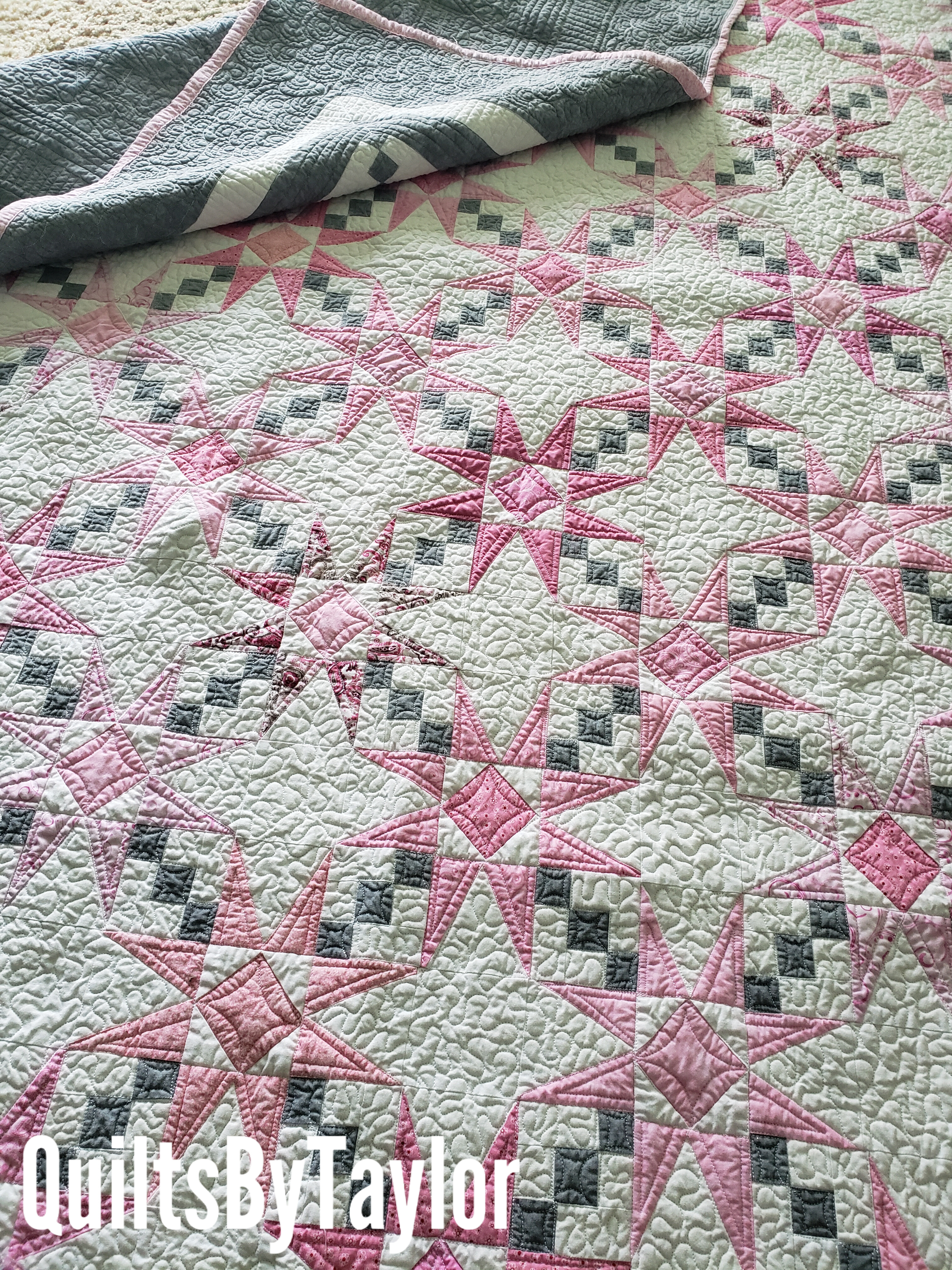 Double Charmed Quilt/ Finished Quilt/ Ready to ship Finished Quilt/ Ready To Ship/ Pink and Gray Double Charmed Quilt
