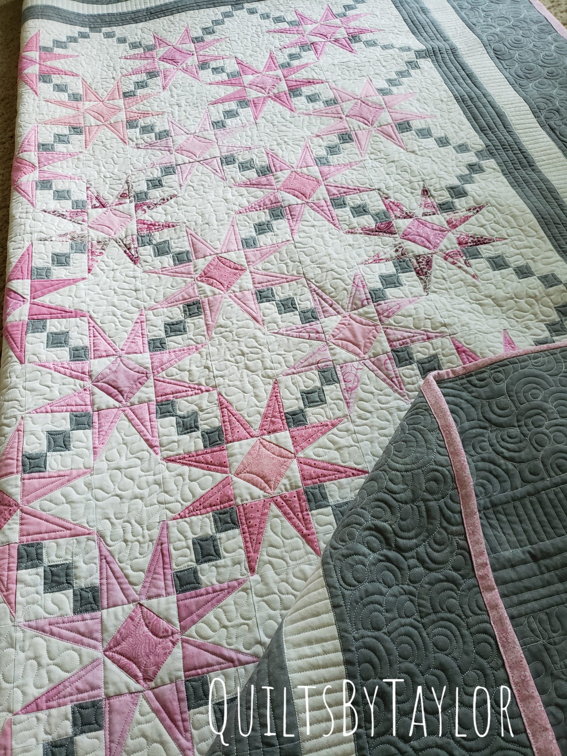 Quilts For Sale/ Quilt for Sale/ Quilt for Sale Handmade double charmed quilt/ pink and gray