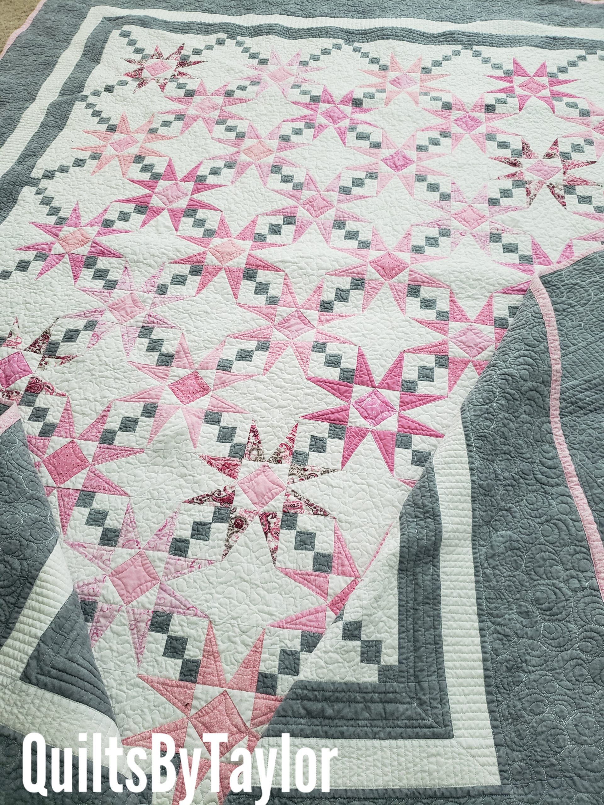 Quilts For Sale/ Quilt for Sale/ Quilt for Sale Handmade double charmed quilt/ pink and gray