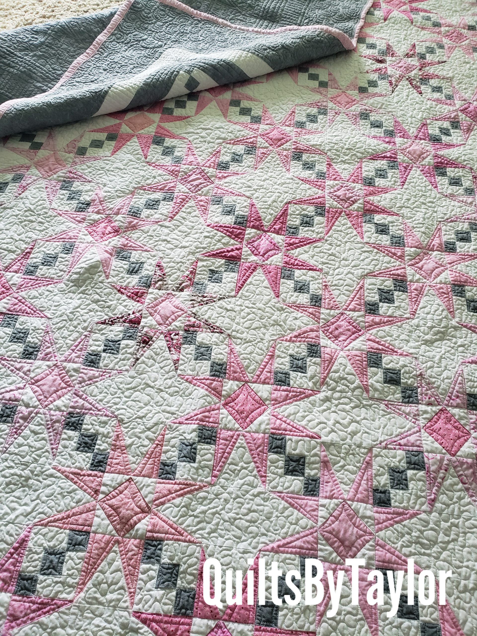 Quilts For Sale/ Quilt for Sale/ Quilt for Sale Handmade double charmed quilt/ pink and gray