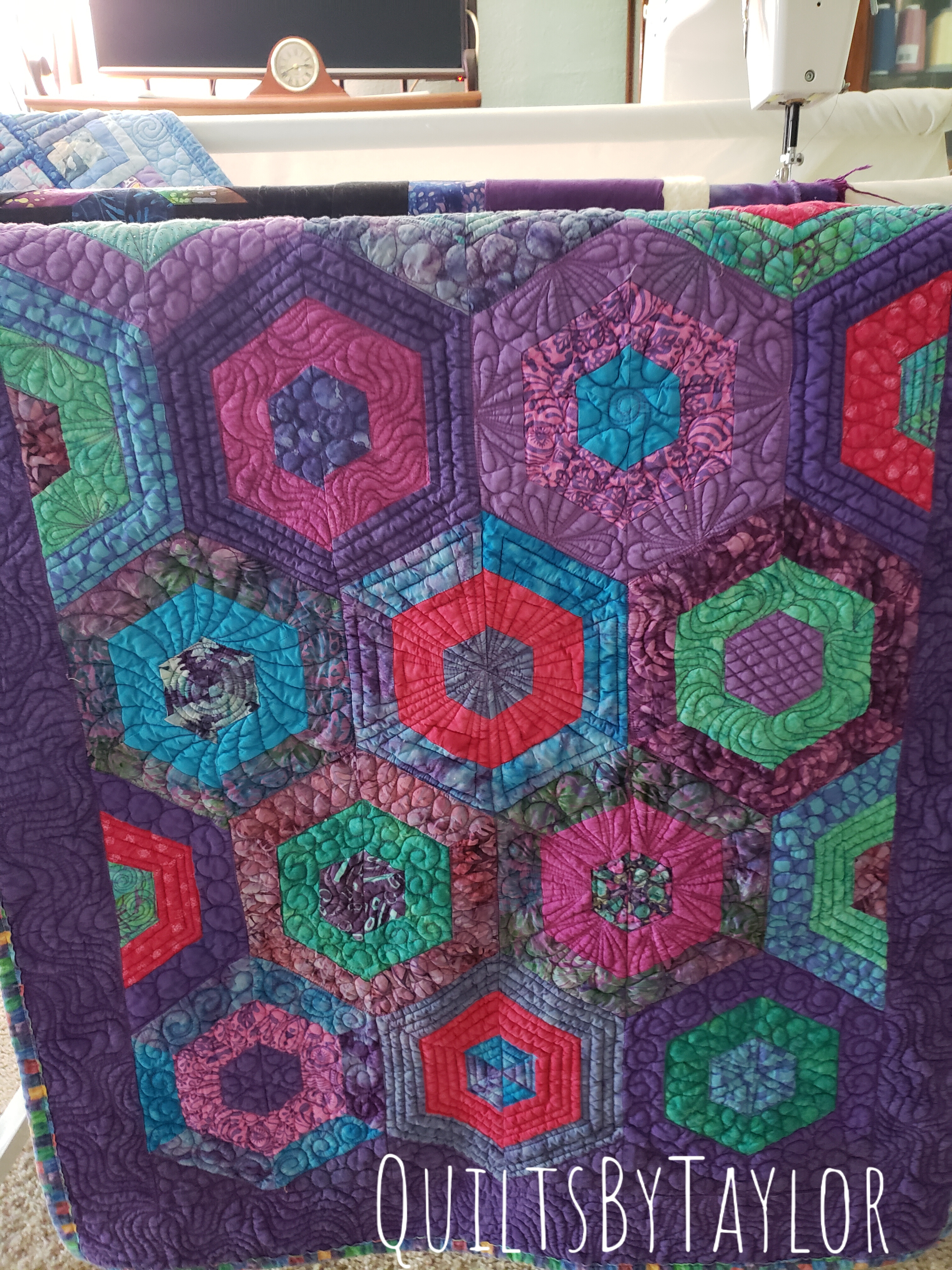 Quilts For Sale Handmade Quilts/ Hexagon Quilt Rug – Colorful Quilted Decor