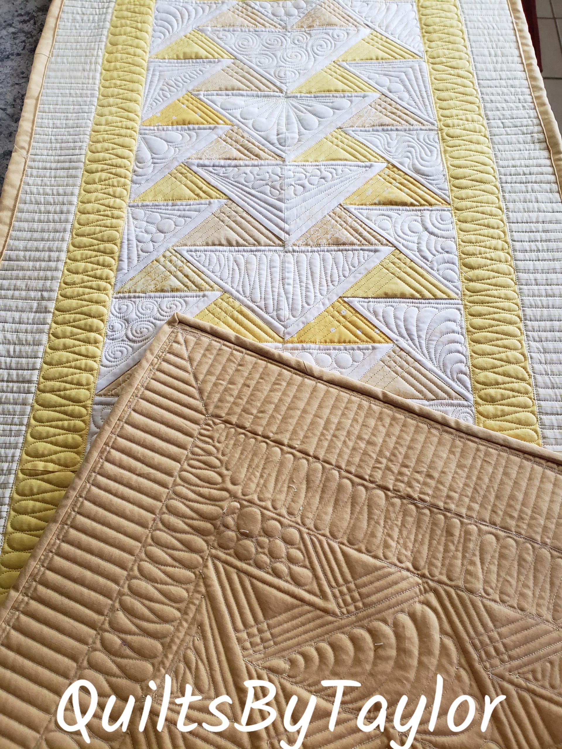 Unique handmade table runner Quilted batik table décor Yellow and cream table topper Heirloom quilted table accent Custom quilted home décor piece