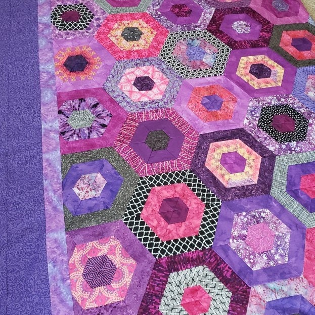 Quilts For Sale/ Quilt for Sale/ Quilt for Sale Handmade Hexagon Quilt/ Cascading Hexagons/ Made To Order