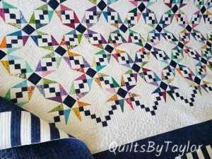 Double Charmed Quilt shown in Blues and White/ King Size Quilt/ Custom made Quilt