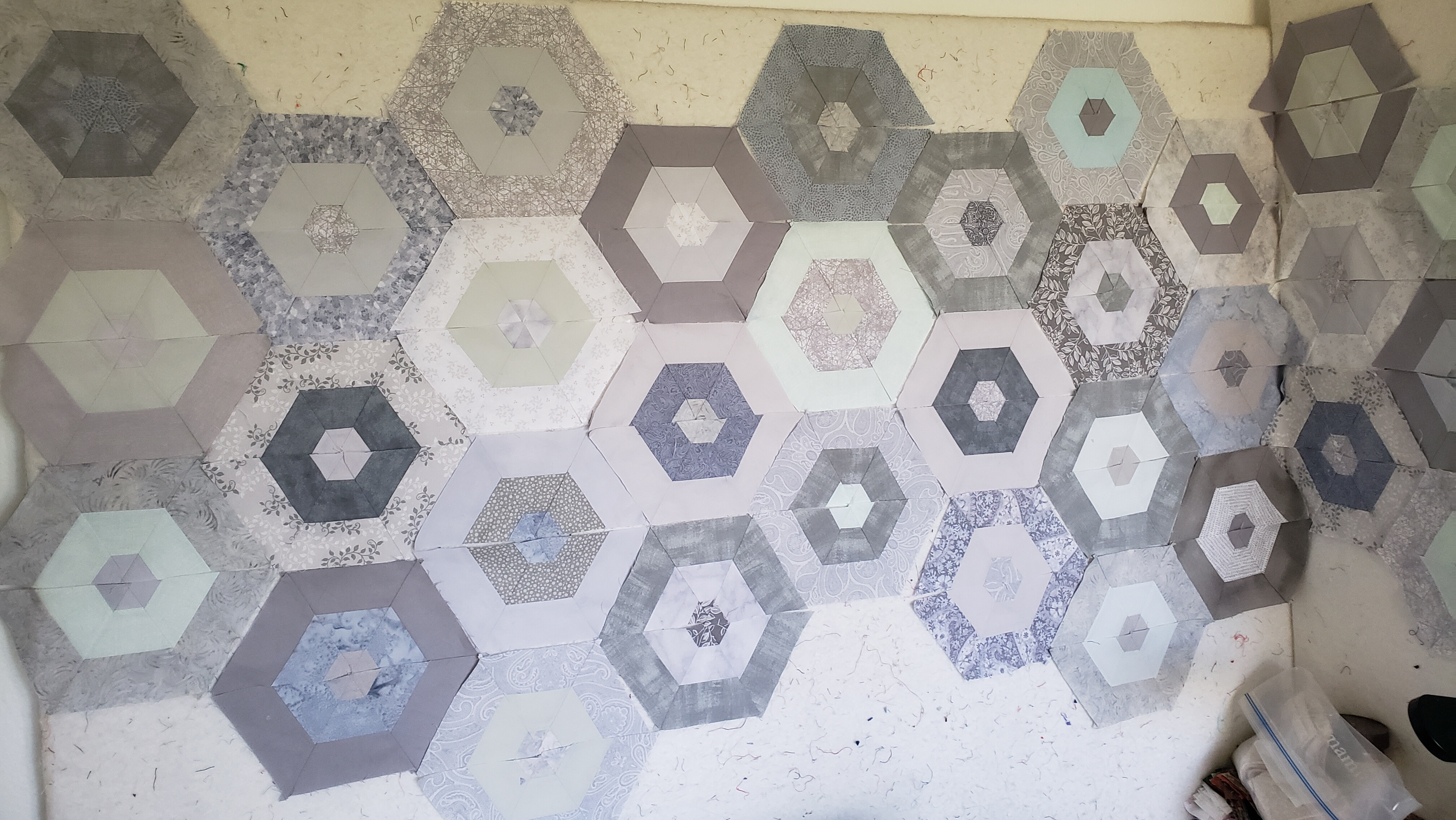 Nuetral tones hexagon quilt/ soft neutral hexagon quilt handmade hexagon quilt layout neutral tonesin progress/