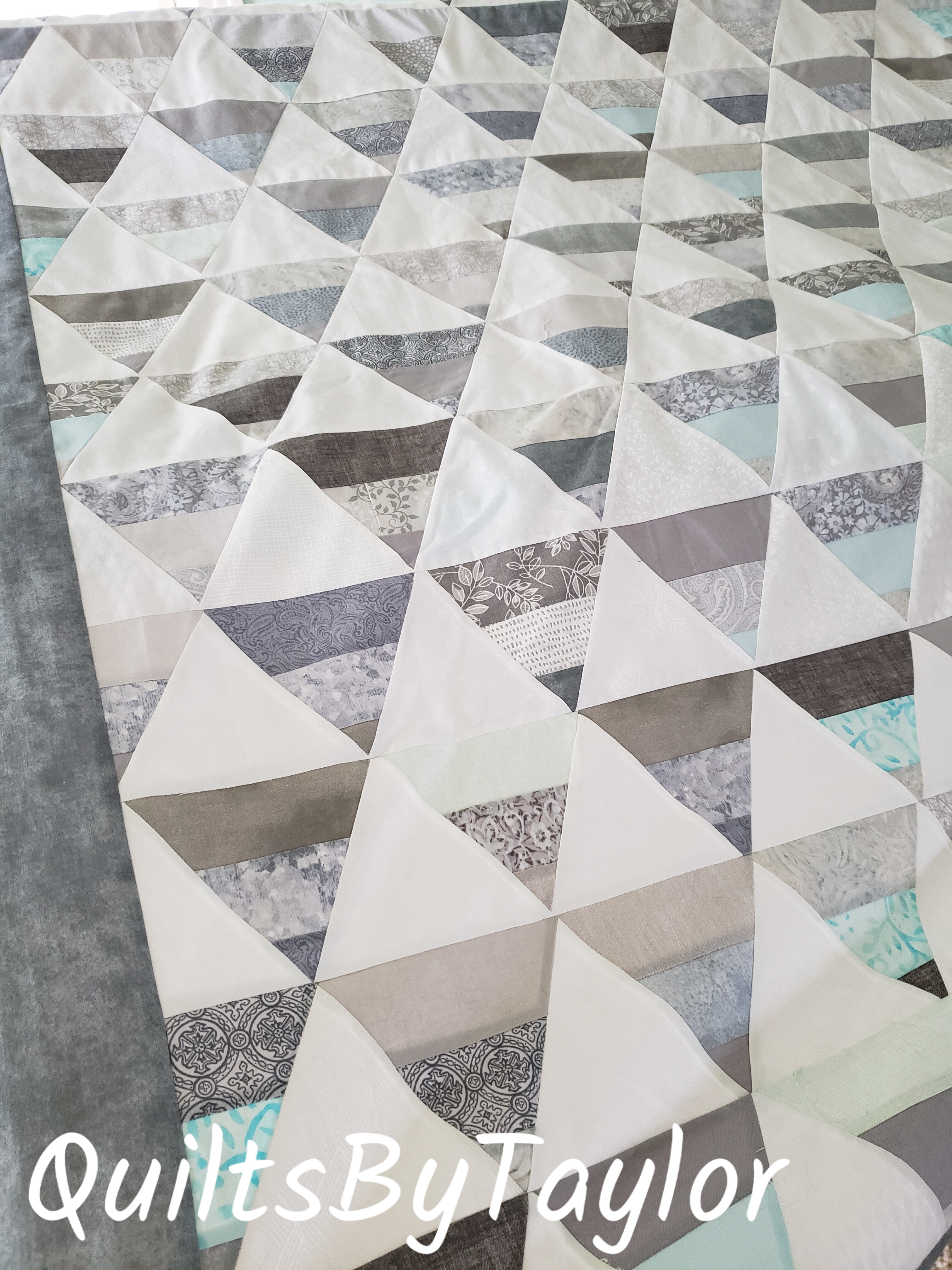 Crazy Squares Quilt in Gray and white/ handmade quilts for sale