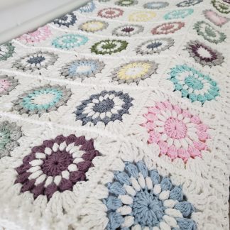 Granny Square Cotton Throw/ Ready to ship 44 X 52/ Cotton Crochet/ Handmade Cotton Blankets