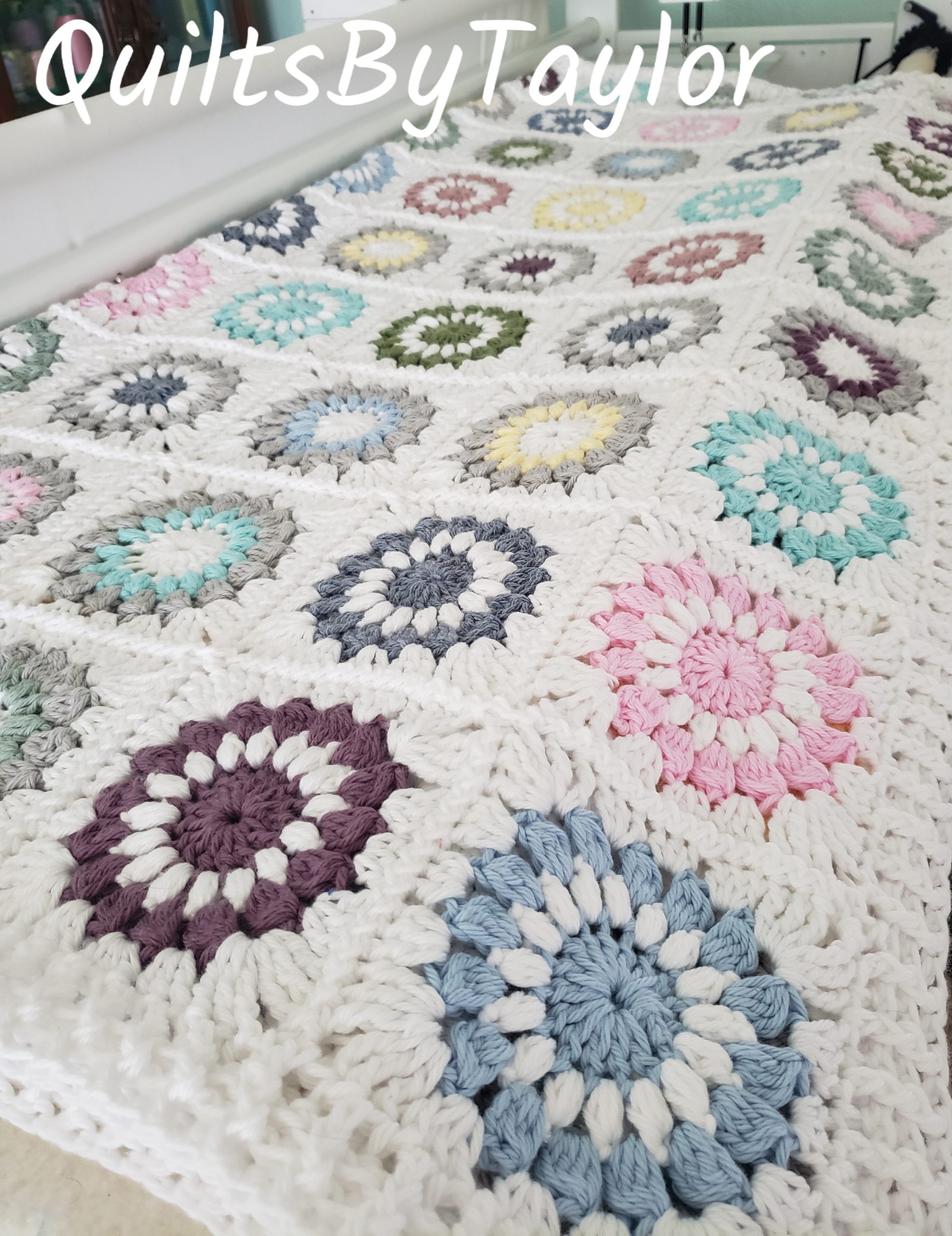 Quilts For Sale/ Quilt for Sale/ Quilt for Sale Handmade Granny Square Cotton Throw/ Ready to ship 44 X 52/ Cotton Crochet/ Handmade Cotton Blankets