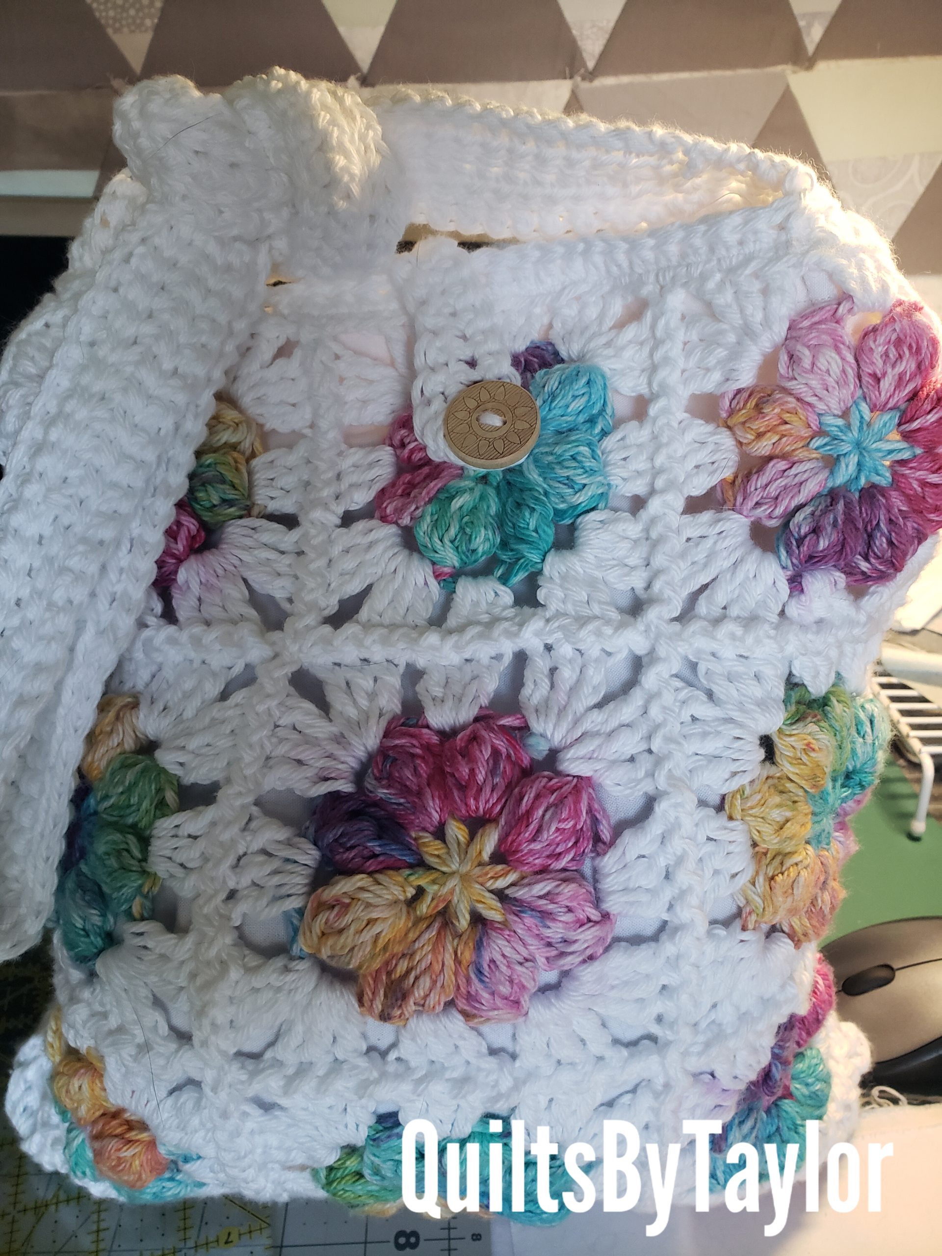 Quilts For Sale/ Quilt for Sale/ Quilt for Sale Handmade Puff Flower/ Cotton Handbag/ Cotton Crochet/ Ready To Ship Handbag - Image 3
