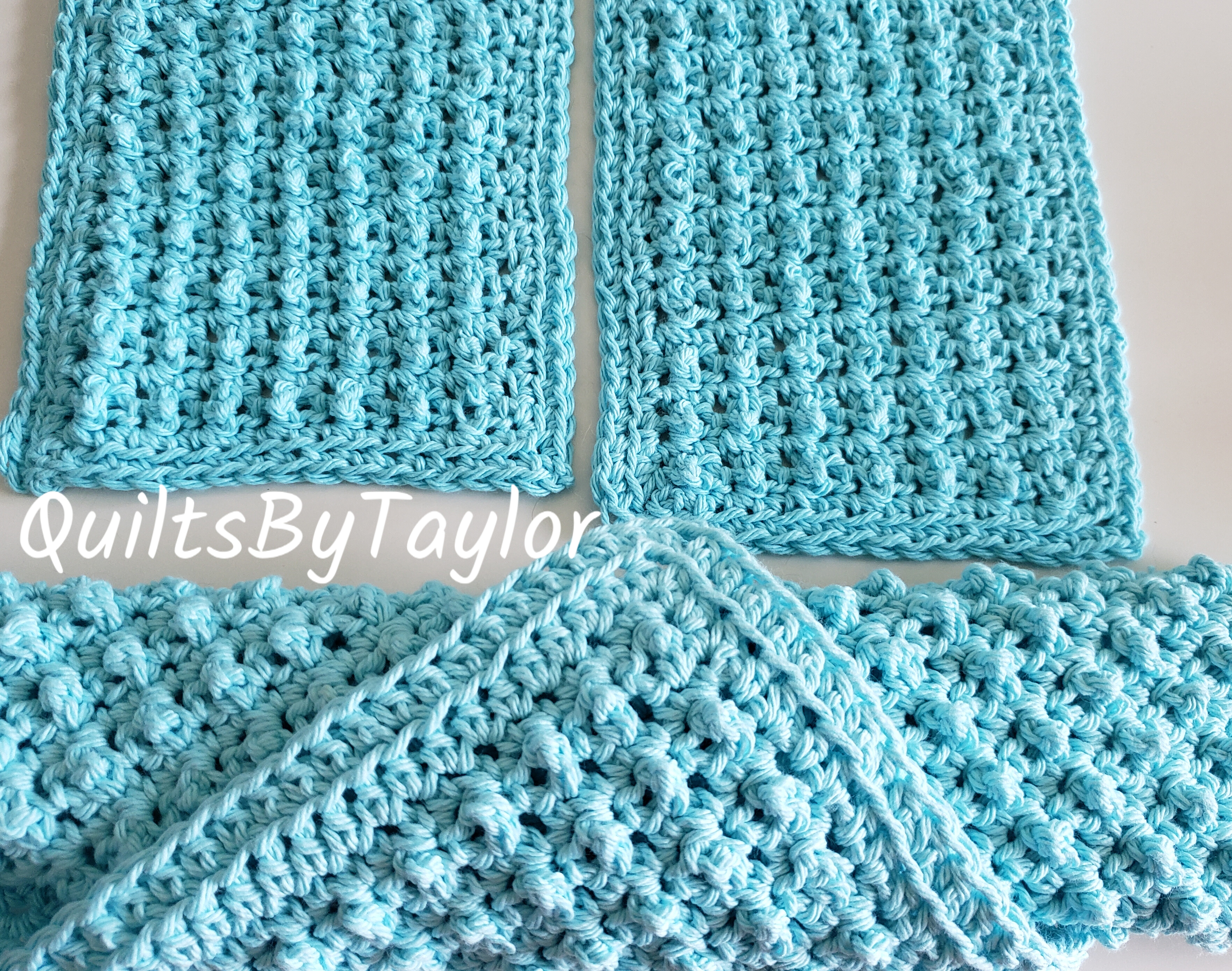 Handmade Cotton Crochet Kitchen Towel Set/ Cotton Crochet/ Handmade Towels. Wash Cloths Handmade Kitchen Cottons/ Set of 3 in Teal ready to ship