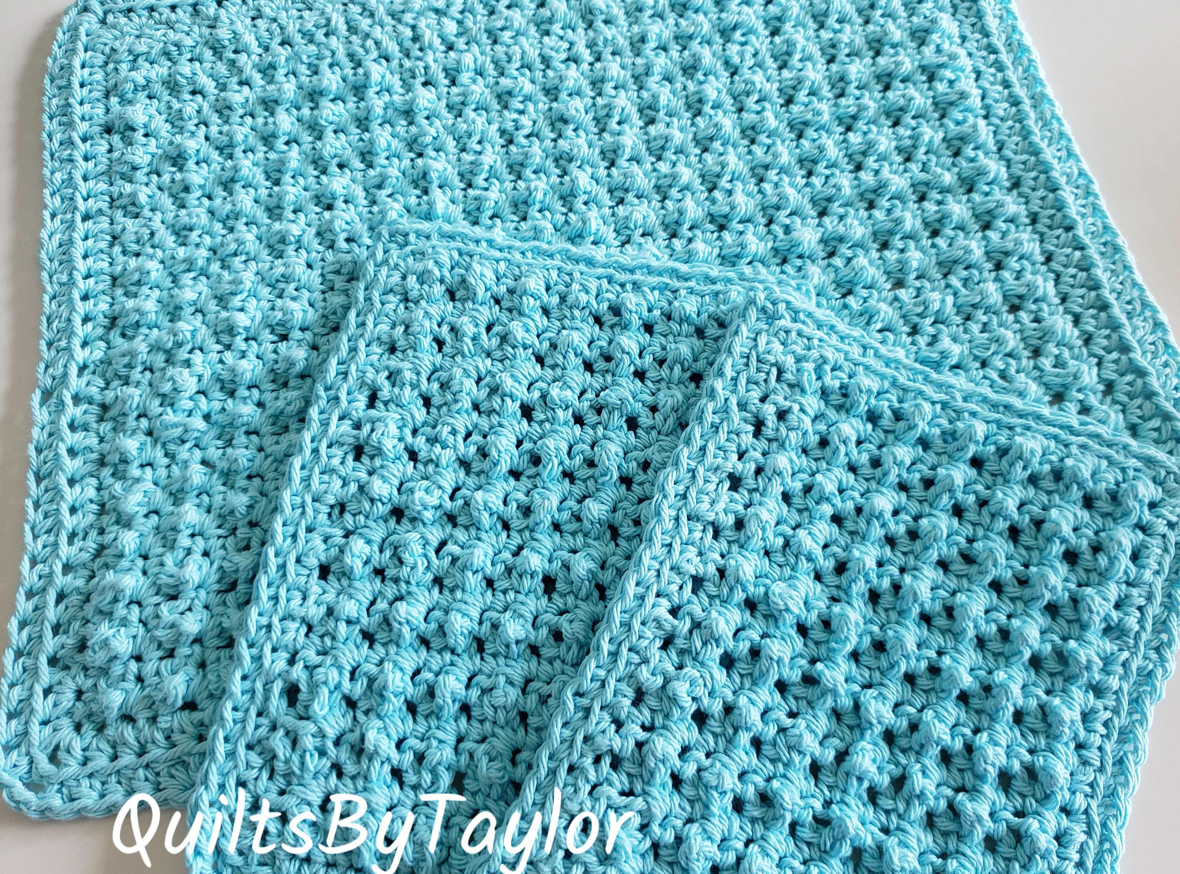 Handmade Cotton Crochet Kitchen Towel Set/ Cotton Crochet/ Handmade Towels. Wash Cloths Handmade Kitchen Cottons/ Teal Colors, ready to ship