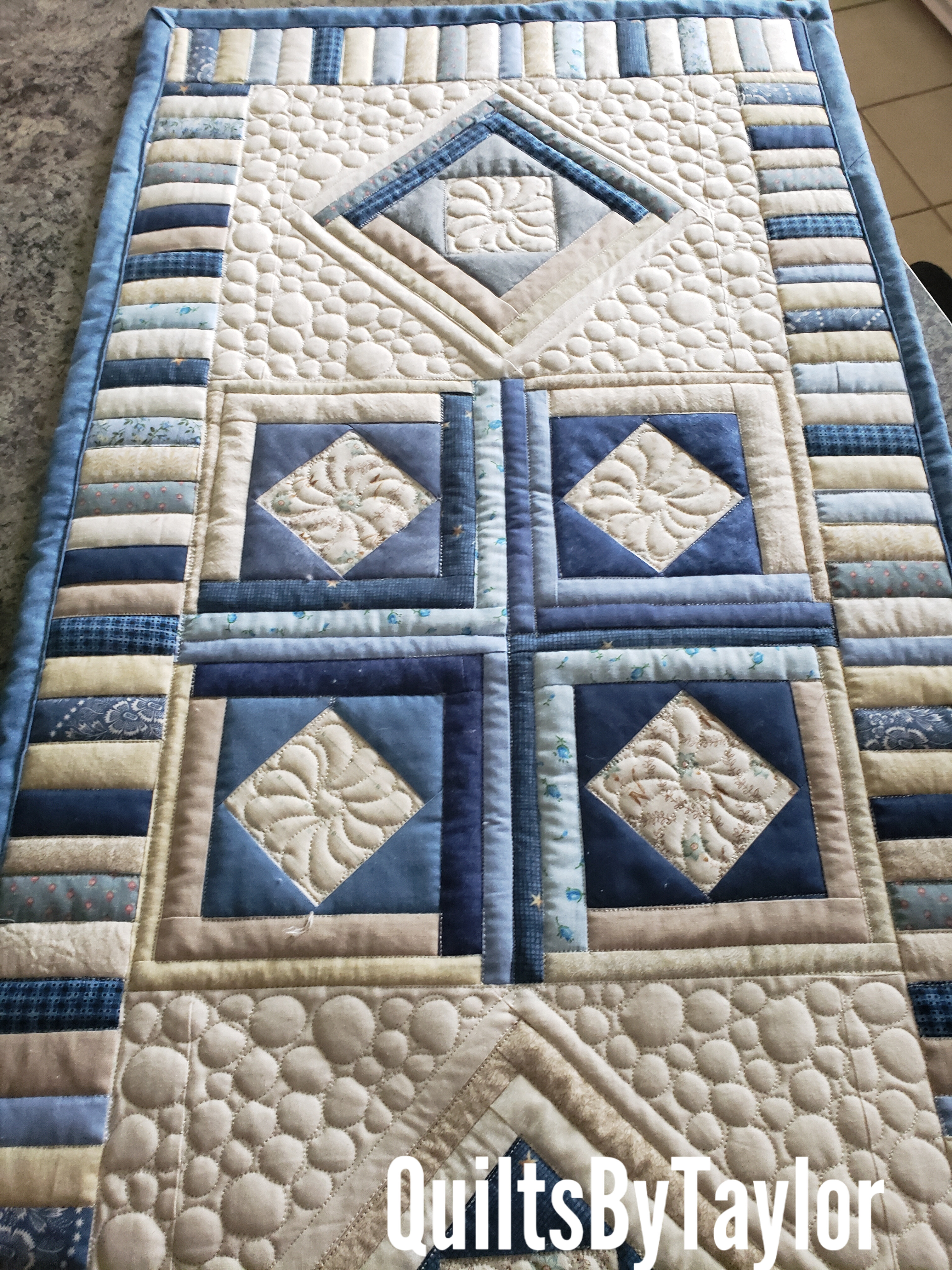 behind the seams/ Handmade Table Runner Quilted Table Runner Log Cabin Table Runner Blue Table Runner Farmhouse Table Decor Handmade Quilt Decor