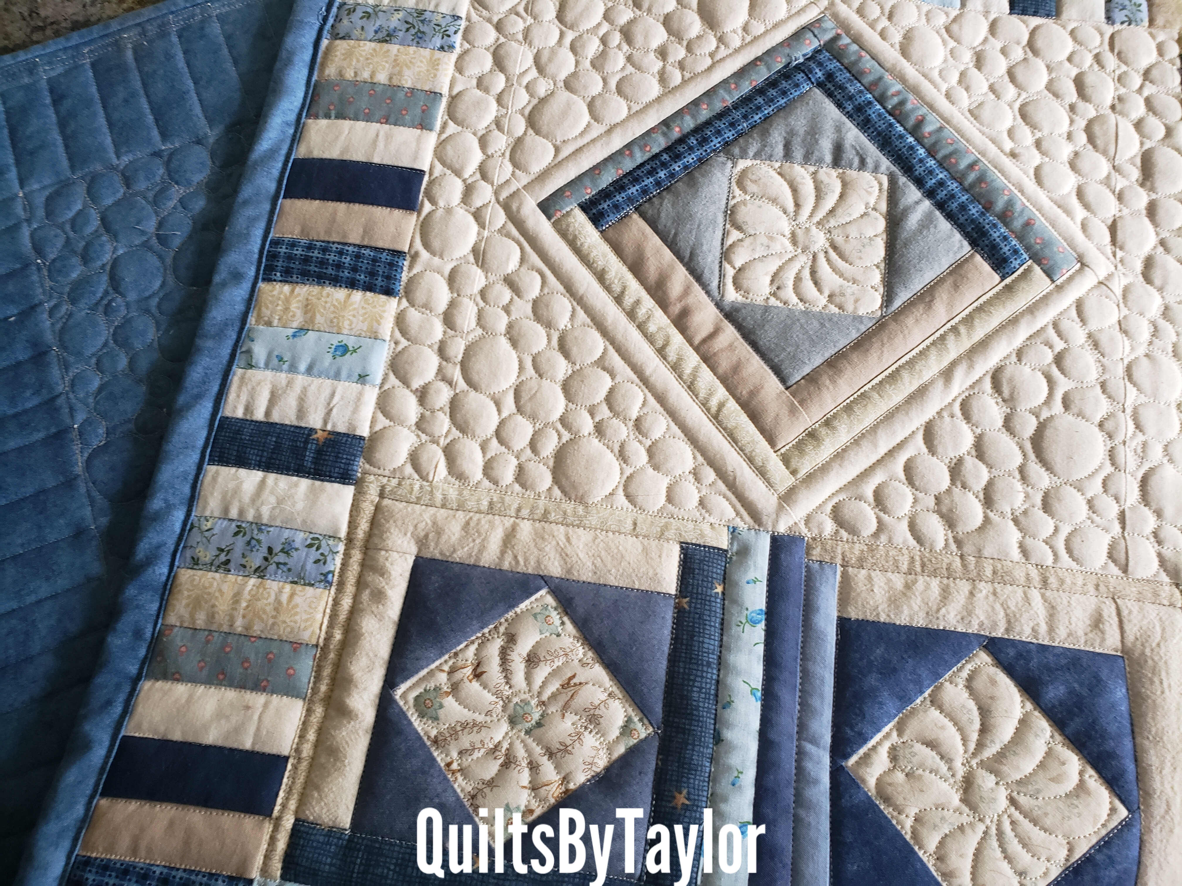 Handmade Table Runner Quilted Table Runner Log Cabin Table Runner Blue Table Runner Farmhouse Table Decor Handmade Quilt Decor