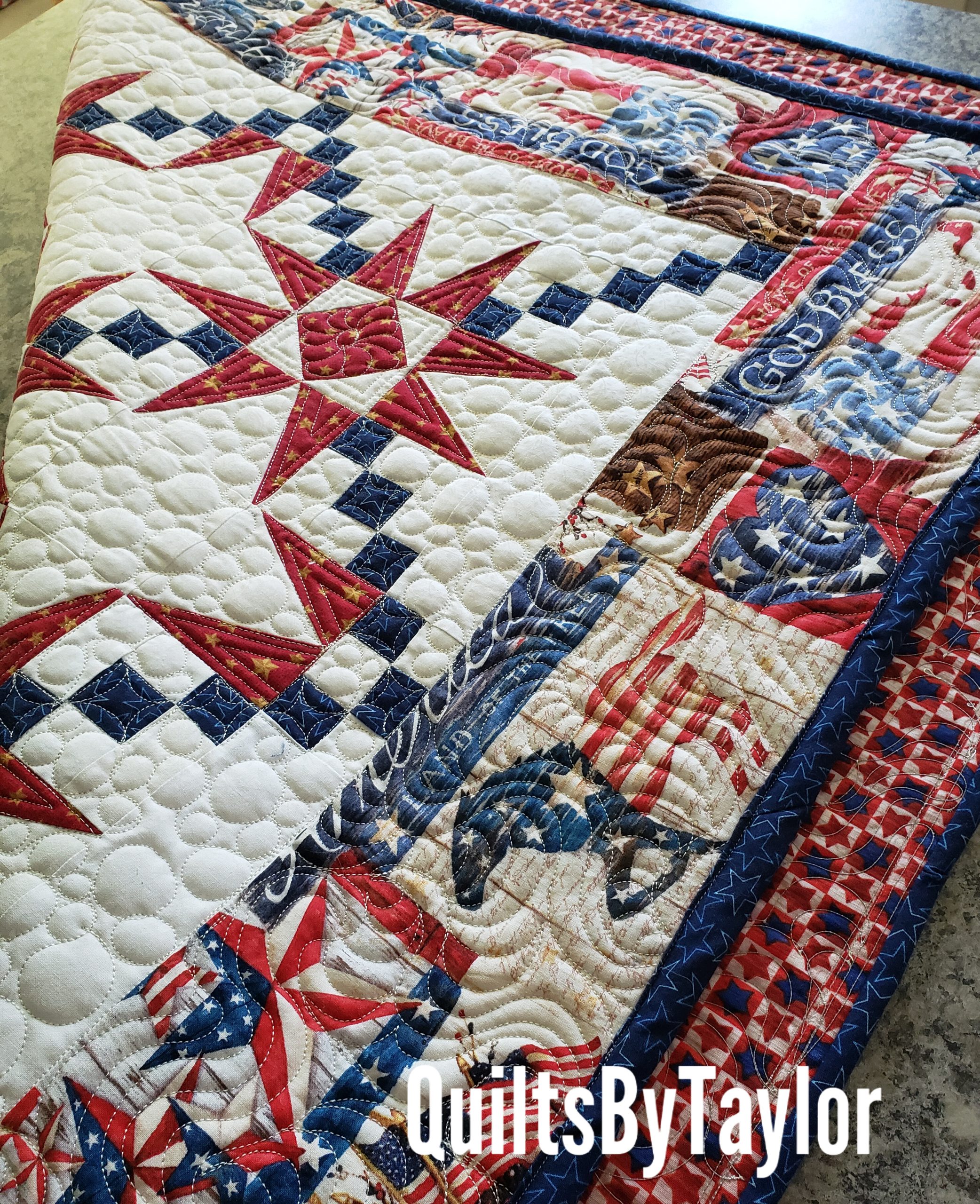 Quilts For Sale/ Quilt for Sale/ Quilt for Sale Handmade patriotic-double-charmed-quilt-closeup