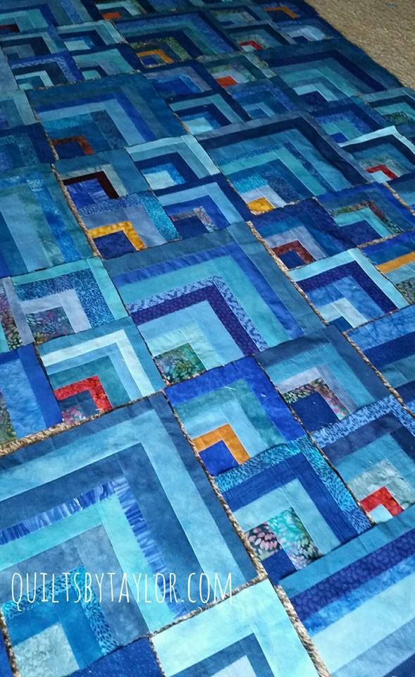 log cabin quilt./ made to order/ ocean blues on point